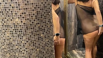 Milf Washes Pussy In The Shower And Pisses After Her Cuckold Licks Her And Fucks Her