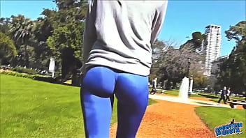 Round Ass Teen In Ultra Tight Shiny Spandex Showing Cameltoe In Public