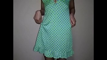 Skinny Brunette Girl Long Summer Dress Unwearing Show