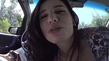 White Slut Sucks BBC In The Car