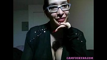 Huge Tits Tattoo Girl With Glasses Teases
